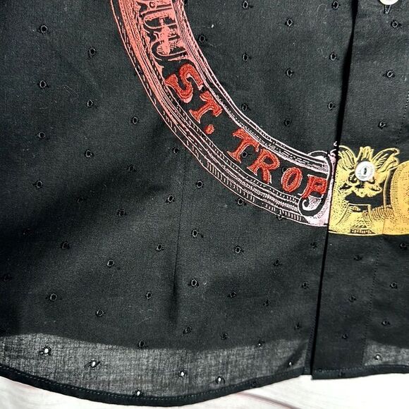 GF FERRE Vintage Printed Embroidered Black Button Up Shirt Eyelet Slim Fit M-L - Picture 7 of 14